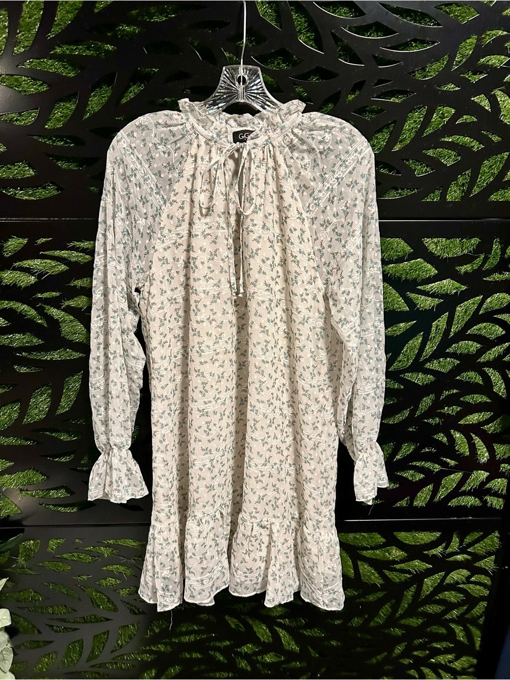 GiGio USA Cream Floral Tie-Neck Mini Dress, Women's Med - Large
